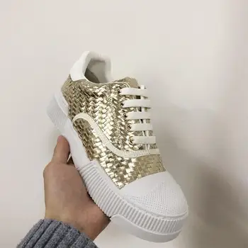 

2020 spring summer women shoes new woven lace up casual sports round toe shoes women's board wild flat vulcanized shoes women