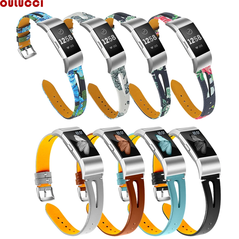 

OULUCCI Colorful Leather Bands for Fitbit charge 2 band women's watches soft wristband for fitbit charge 3 band watchband