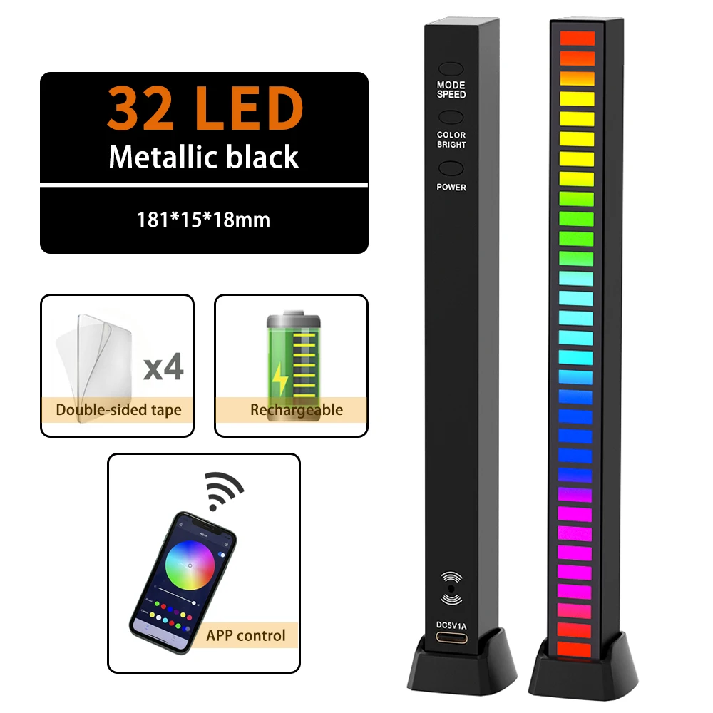 LED Music Sound Control Pickup RGB Strip Light Rhythm Backlight Colorful Nightlight For Atmosphere Lamp Audio Bar Car Game Decor night light for bedroom Night Lights