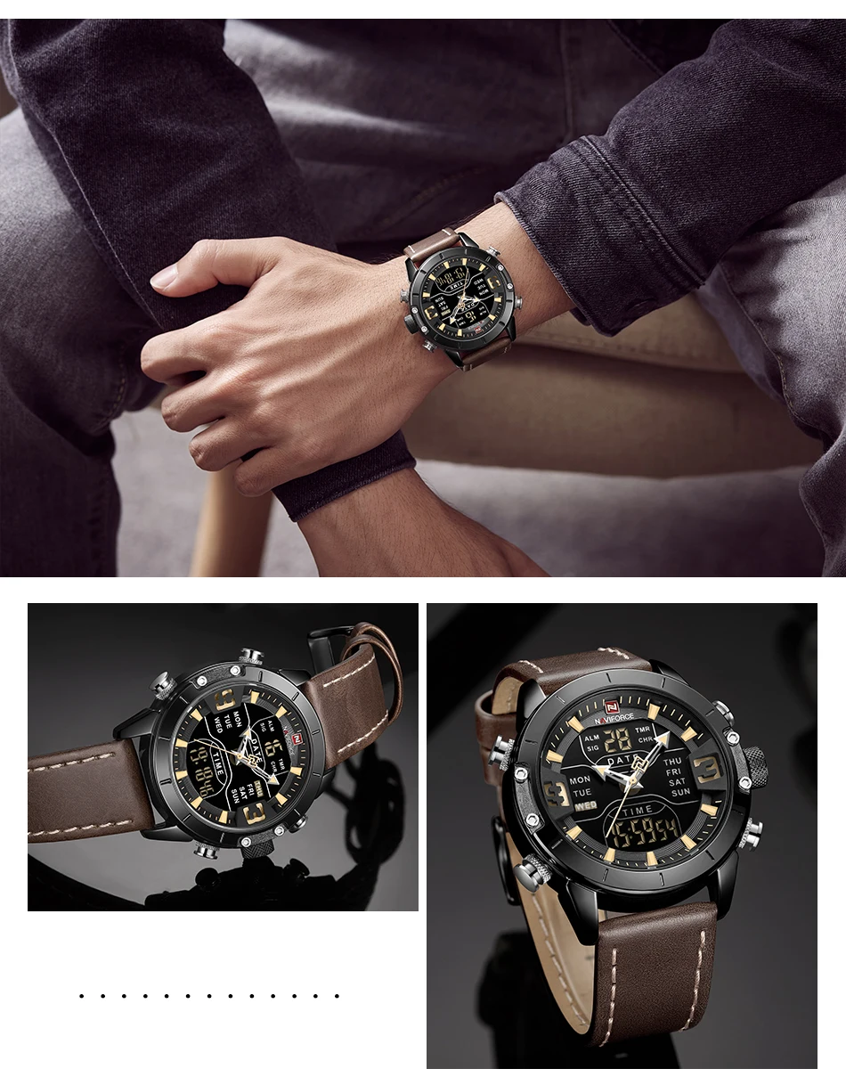 NAVIFORCE Watch Men Top Luxury Brand Leather Waterproof Quartz Wristwatches Military Sport Men’s Watches Date Relogio Masculino
