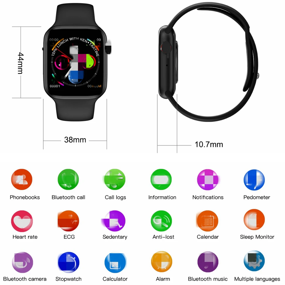 Умные часы UTELITE iwo 12 Lite Bluetooth, музыкальные часы с напоминанием о звонках, спортивные фитнес-часы, музыкальные часы 5 для Apple Xiaomi