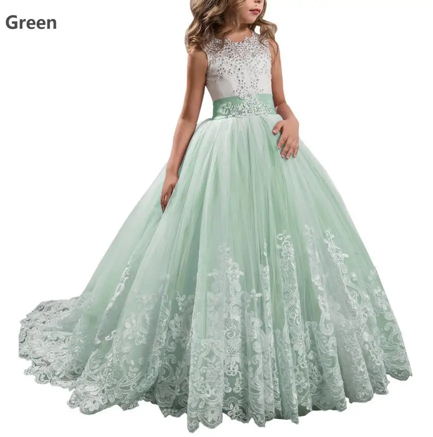 Mint Green Vestidos de primera comunión/Новинка; кружевное платье с аппликацией из Алина, бирюзы, лаванды, розовый мятный зеленый, бордовый цвет; Свадебные Платья с цветочным узором для девочек - Цвет: Mint Green