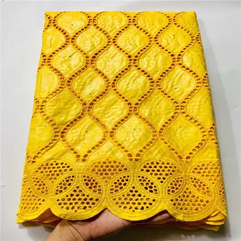 

African bazin riche fabric with brode Latest fashion embroidery bazin lace fabric with net lace 5 yards yellow