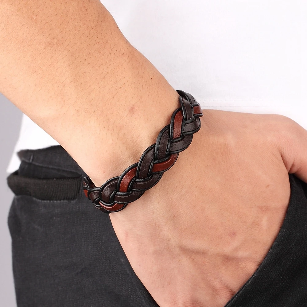 New Fashion Braided Brown Leather Bracelet Men Jewelry Stainless Steel Magnetic Clasp Charm Bangles Male Wrist Band Gifts leather bracelet,charm bracelet,leather magnetic bracelet