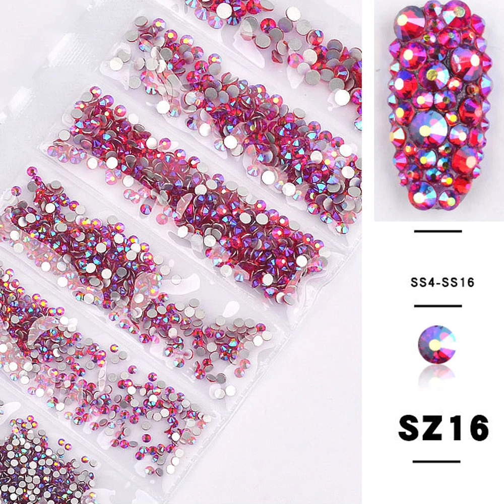 16 цветов, SS4-SS16 разных размеров, Кристальные AB цвета, 3D Стразы с плоской задней поверхностью для маникюра, украшения для ногтей, 1440 шт - Цвет: 6 Sizes Mix 1440pcs