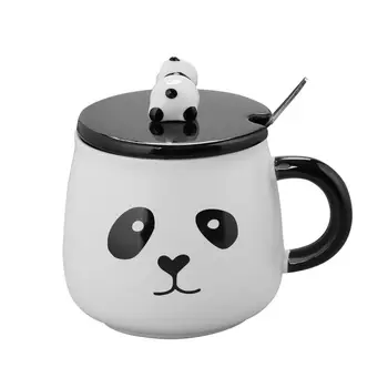 

Creative Cartoon Panda Ceramic Mug 3D Embossed Cup Lid with Spoon Coffee Milk Teacup Student Gift Cup(Random Style,301-400ml)