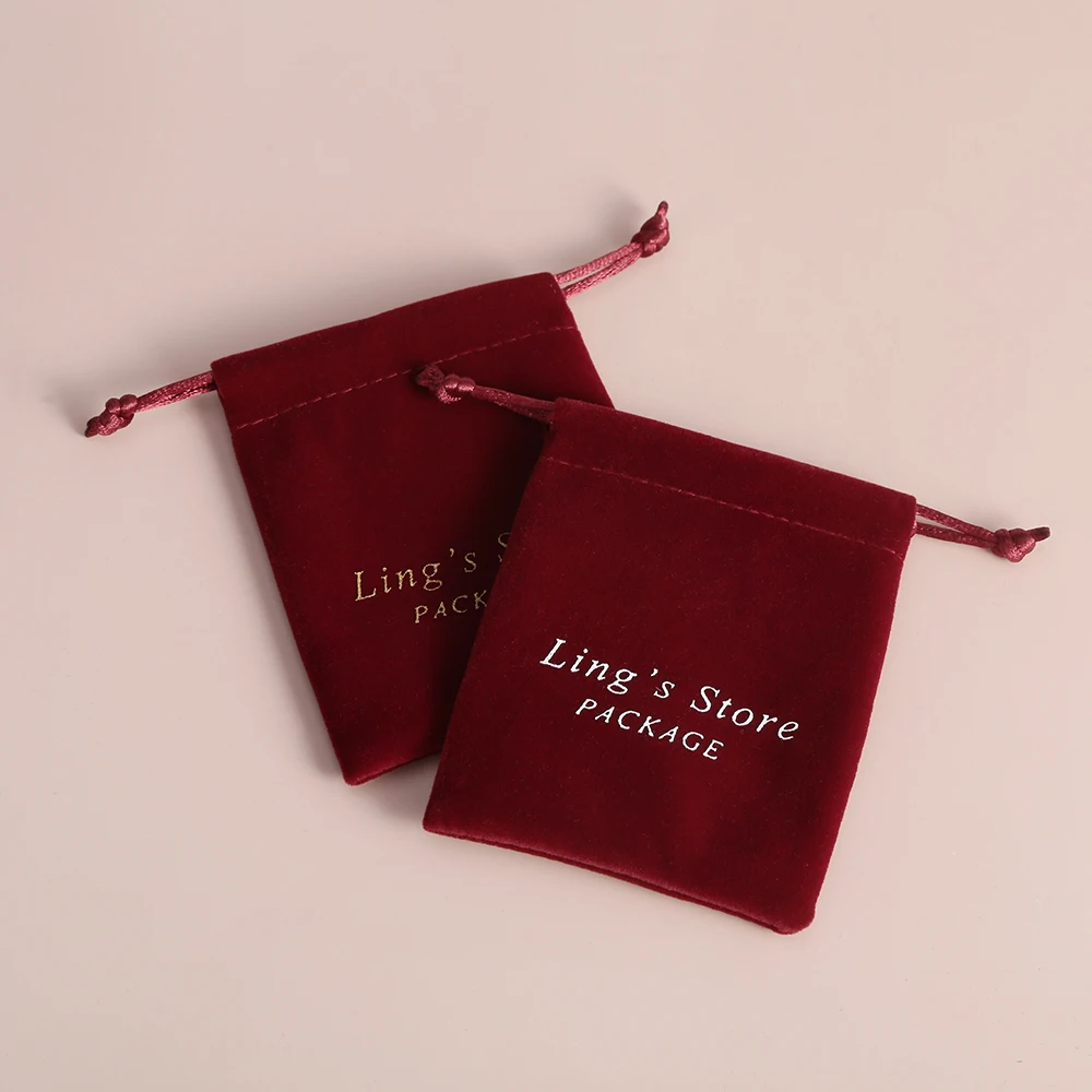 100 Pcs/Lot Custom Logo Brand Velvet Drawstring Small Gift Bag Jewelry Organizer Packaging Pouch Wedding Favors Party Candy Bag