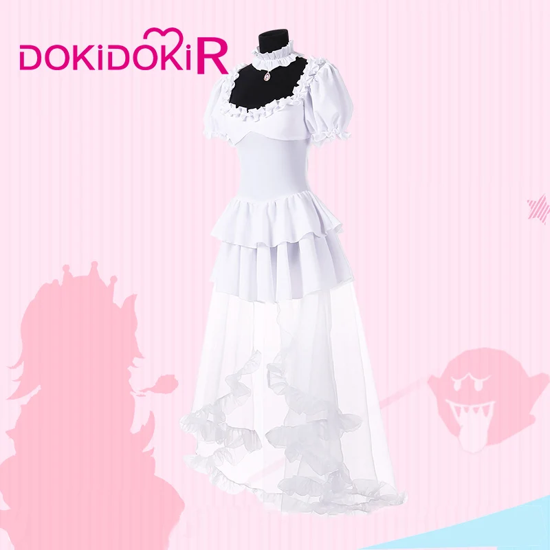 DokiDoki-R игра Супер Марио для косплея Kingboo призрак костюм принцессы женское белое платье супер Марио для косплея костюм Хэллоуин