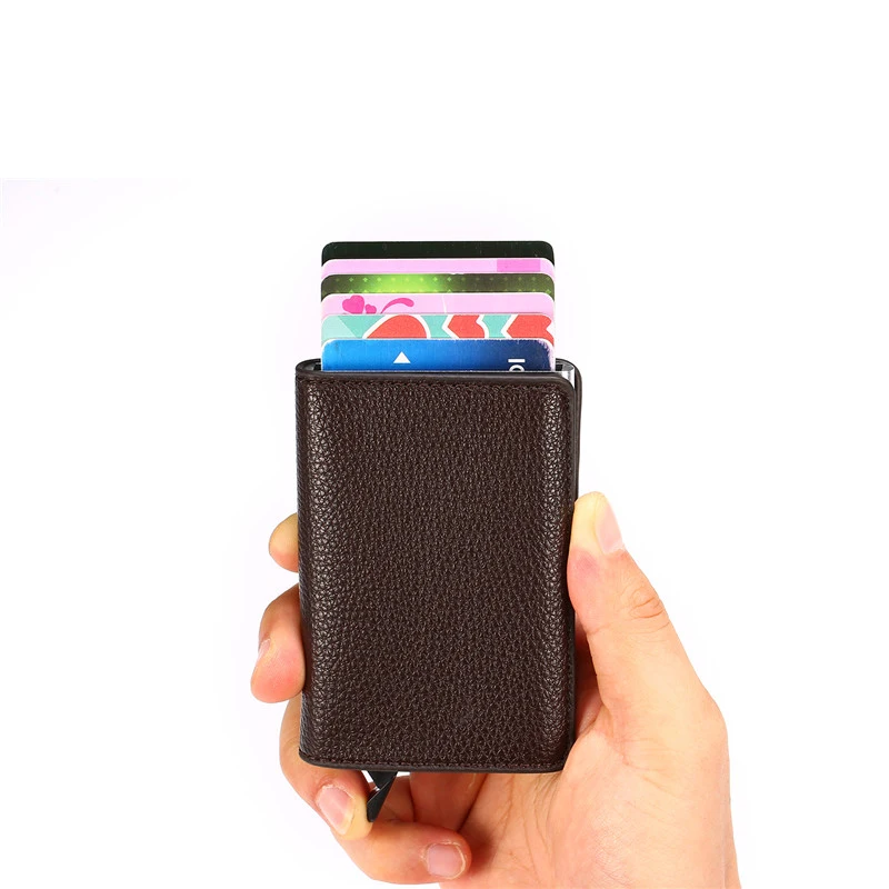 BISI GORO RFID смарт кошелек личи мягкая кожа Алюминиевая Коробка Чехол для карт Защита
