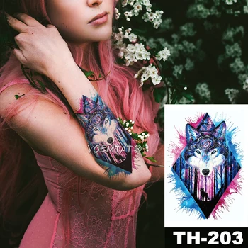 

Waterproof Temporary Tattoo Sticker Watercolor splash night wolf pattern animals Water Transfer body art flash fake tatoo