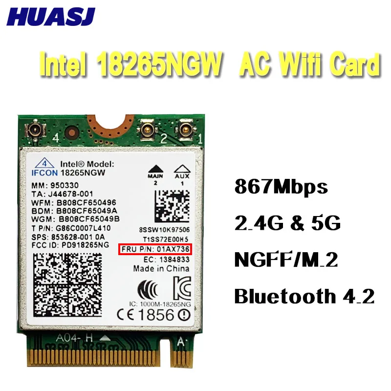 

Tri-band wireless-AC 2.4G / 5G BT 4.2 for Intel 18265NGW BT 4.2 module WIFI 867Mbps WIFI card for ThinkPad T470 T570 T470