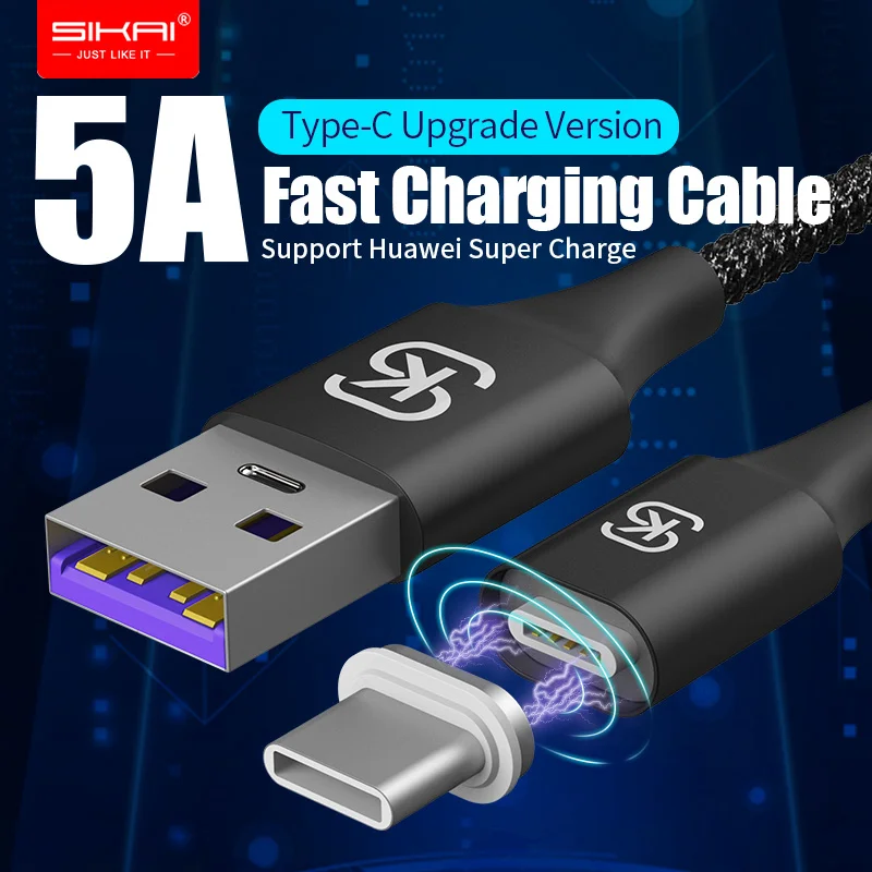 Магнитный кабель SIKAI 10th Gen 5 А 1 м Micro USB C для Android магнитный автомобильное зарядное