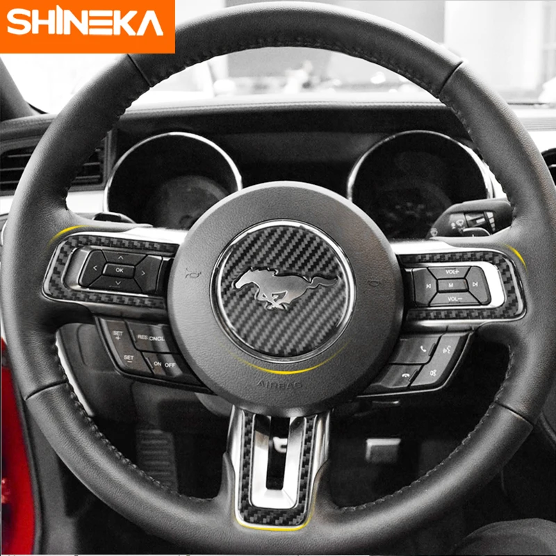 SHINEKA интерьерные молдинги для Ford Mustang, наклейки на руль из углеродного волокна для Ford Mustang-, аксессуары для стайлинга