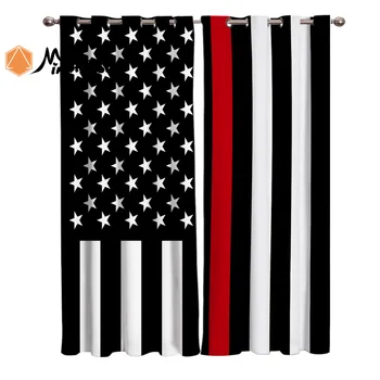 

Red Line American Flag Curtains Window Living Room Curtains Kitchen Indoor Window High Blackout Curtain