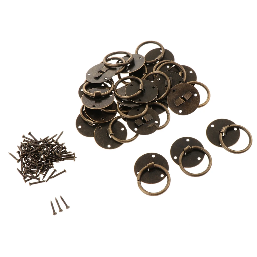 20pcs Kitchen Replacement Antique Brass Cabinet Cupboard Pulls Drawer Dresser Ring Handle Knob Metal Door Handles Pull 