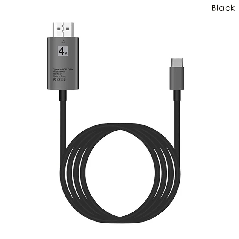 Новинка,, удобный 1 шт., 2 м, USB 3,1 type C, USB-C-4 K, Кабель-адаптер, удобный для переноски, для различных типов s мобильных телефонов - Цвет: Черный