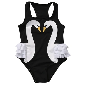 

Pudcoco Summer Kids Swimwear Girls 3D Swan Print One Pieces Swimsuit Flower Halter Beach Pool Swimwear Bathing Suit 2-7T