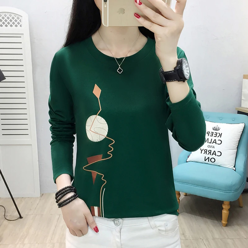 Ceny AOSSVIAO luźne 2019 jesień zima druku Oversize T shirt dla kobiet cukierki Streetwear koszula na co dzień idealny podstawy topy odzieży zielony