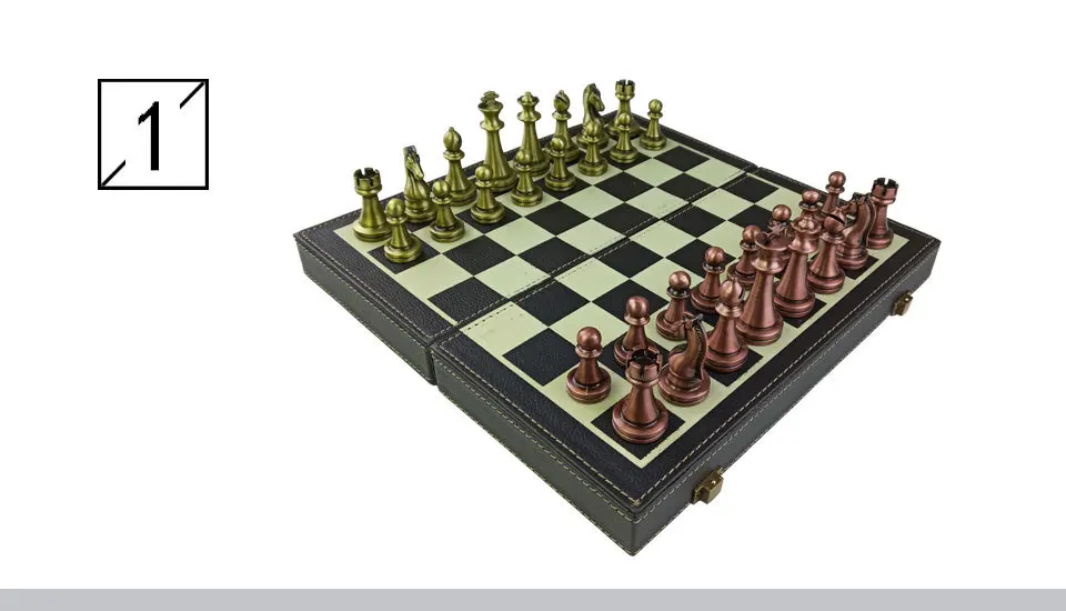 Yernea Folding Chess Games Set Metal Chess pieces Solid Wood Chessboard Mounted Synthetic Leather High-quality Table Games (2)