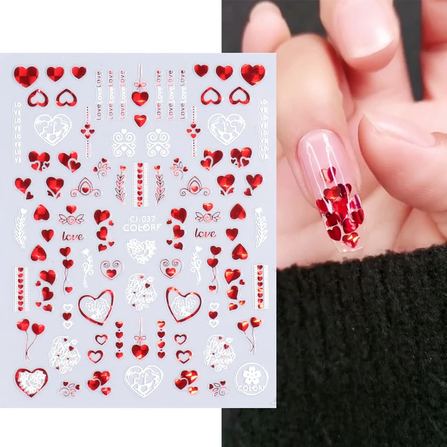 Valentine's Day Nail Art Stickers Red Heart Valentine's Day Nail Decals  Rose Sexy Lips Nail Design 3D Self Adhesive Red Nail Stickers for Women  Girls