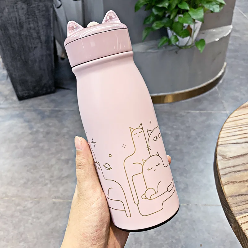 Lulu 380ml Модные яркие термосы из нержавеющей стали с кошачьими ушками, герметичные вакуумные колбы, портативные прямые чашки для мужчин и женщин - Цвет: Lulu 380ml