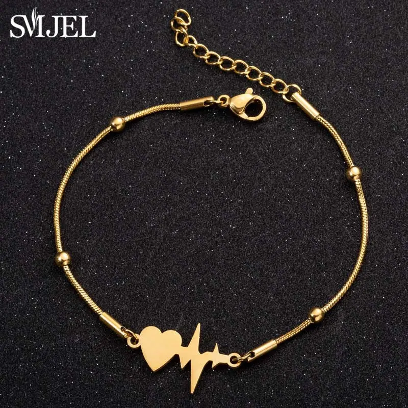

SMJEL ECG Heart Bracelets Adjustable Thin Snake Chain Bracelets Electrocardiogram Charm Arm Jewelry Stainless Steel Nurse Gift