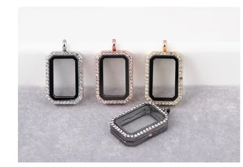 

10pcs Shuyani Alloy 4 Colors Rectangle Floating Locket with Crystal Openable Magnetic Glass Floating Locket Pendant for Charms