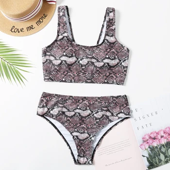 

2020 New Snake Print Push-Up Padded Bra Beach Bikini Set Swimsuit Swimwear Cover-ups Dropping Biquini bathers