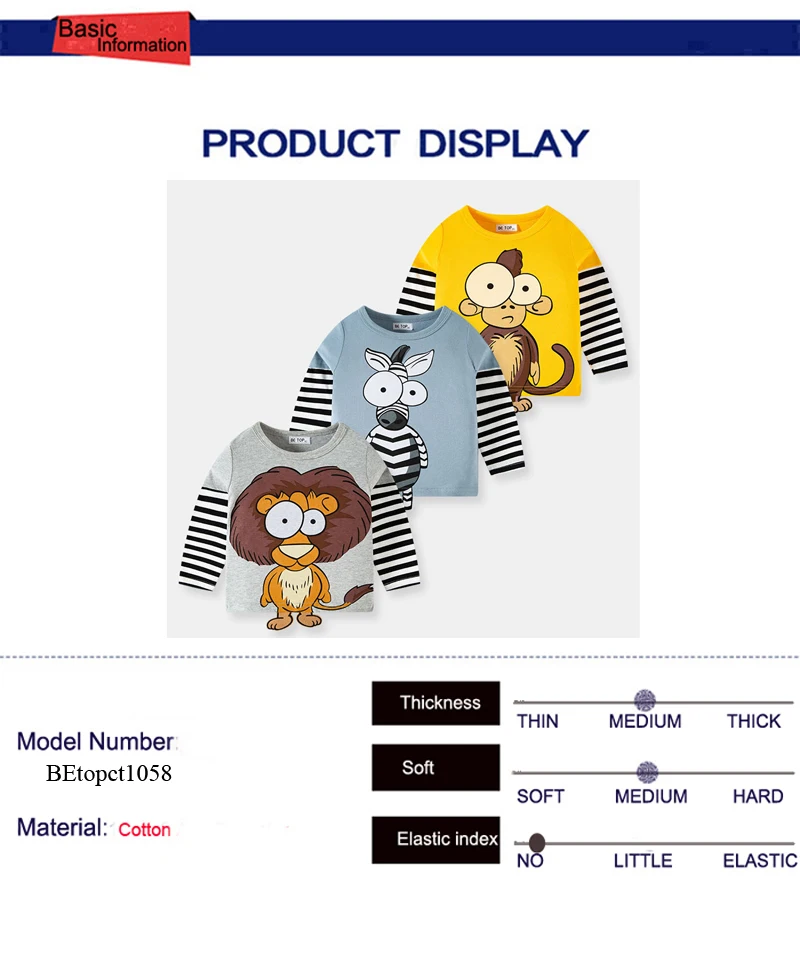 TUONXYE Boys Children's T-shirts Cartoon Cute Animal Pattern Stripe Shirts Casual Crew Neck for Long Sleeve Top Clothes 2-9 5