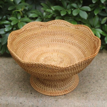 

Vietnam Rattan High Foot Tray Pastoral Home Fruit Tray Creative Fruit Basket Snack Storage Basket Trumpet