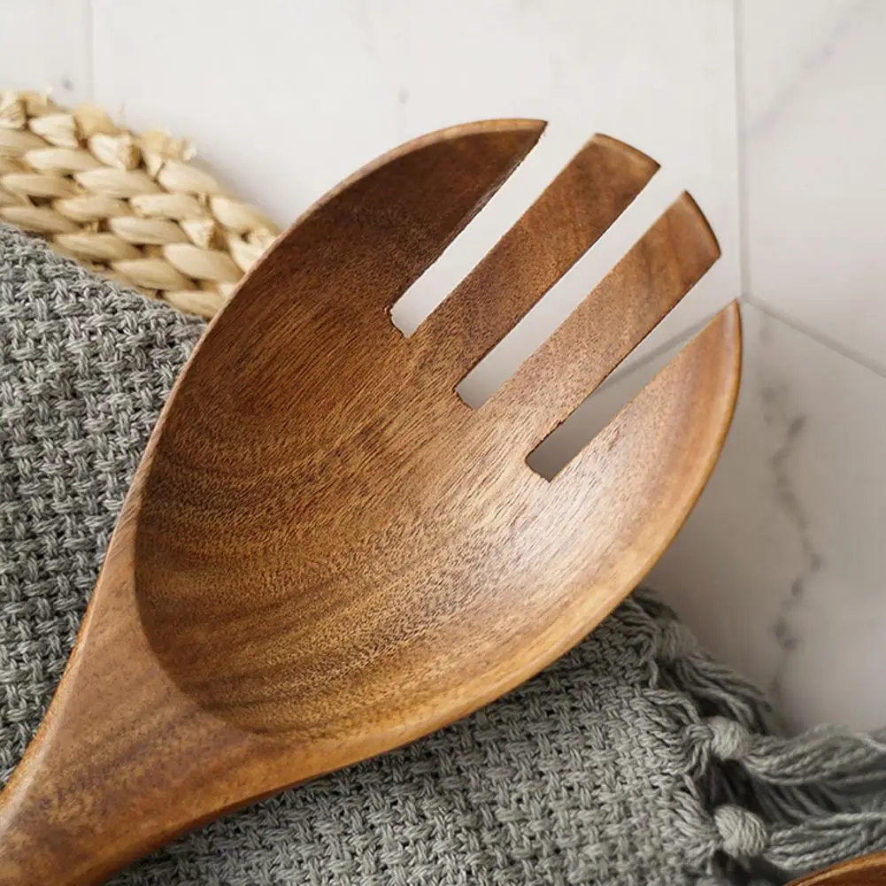 Reusable Wooden Retro Salad Sushi Fork Pasta Spoon Kitchen Cooking Utensil Tool
