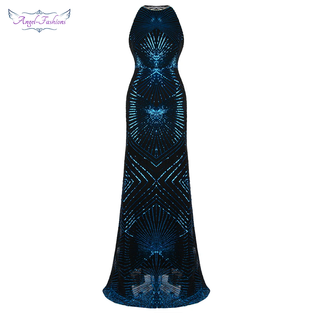 Женское Веч. Платье с блест. Angel fashions длинное вечернее Прозрачное платье