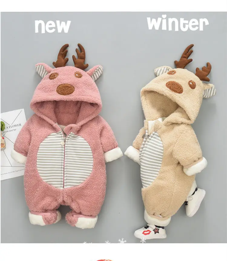 Newborn Winter Bodysuit Overalls Chirstmas Costumes Plus Velvet Thicken Warm Outerwear Coat For Toddler Baby Boy Girl Snow Wear