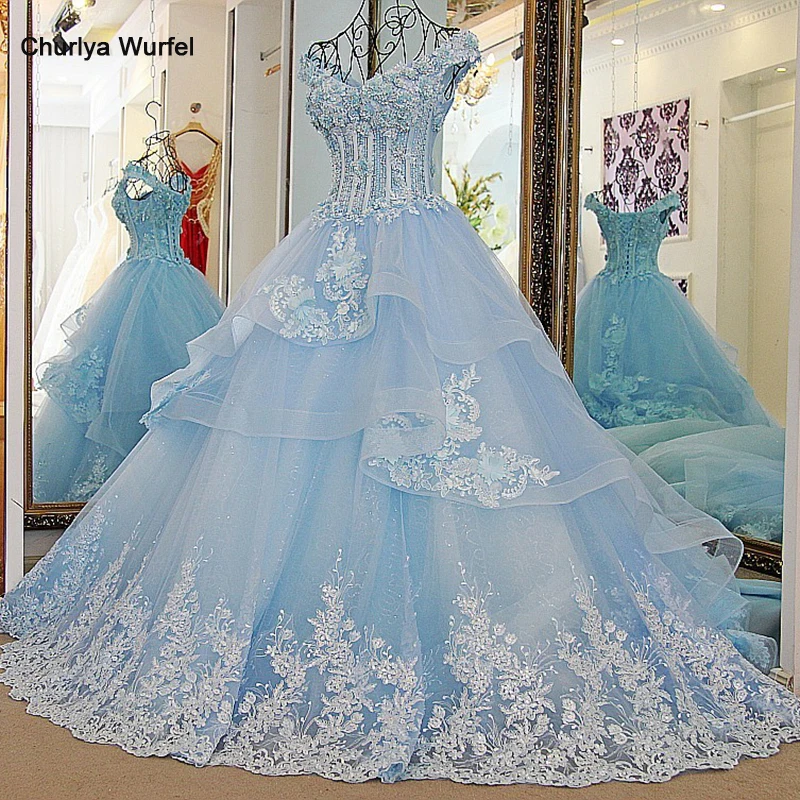 LS33870 bling bridal мантии линия отбортовывая зашнуровать назад Ivory и голубое платье