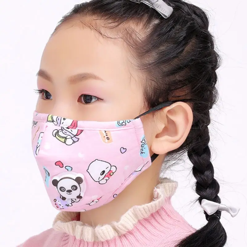 Зимняя детская противопылевая хлопковая PM2.5 лицевая маска красочный мультфильм Медведь Кролик печать Регулируемый респиратор с воздухом