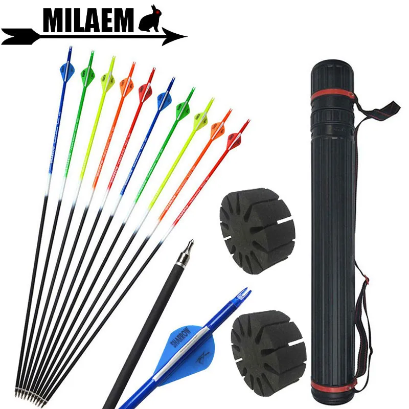 

6/12pcs 31.5inch Archery Carbon Arrow With Arrow Quiver Spine 500 ID6.2mm 2inch Rubber Feather Hunting Shooting Accessories