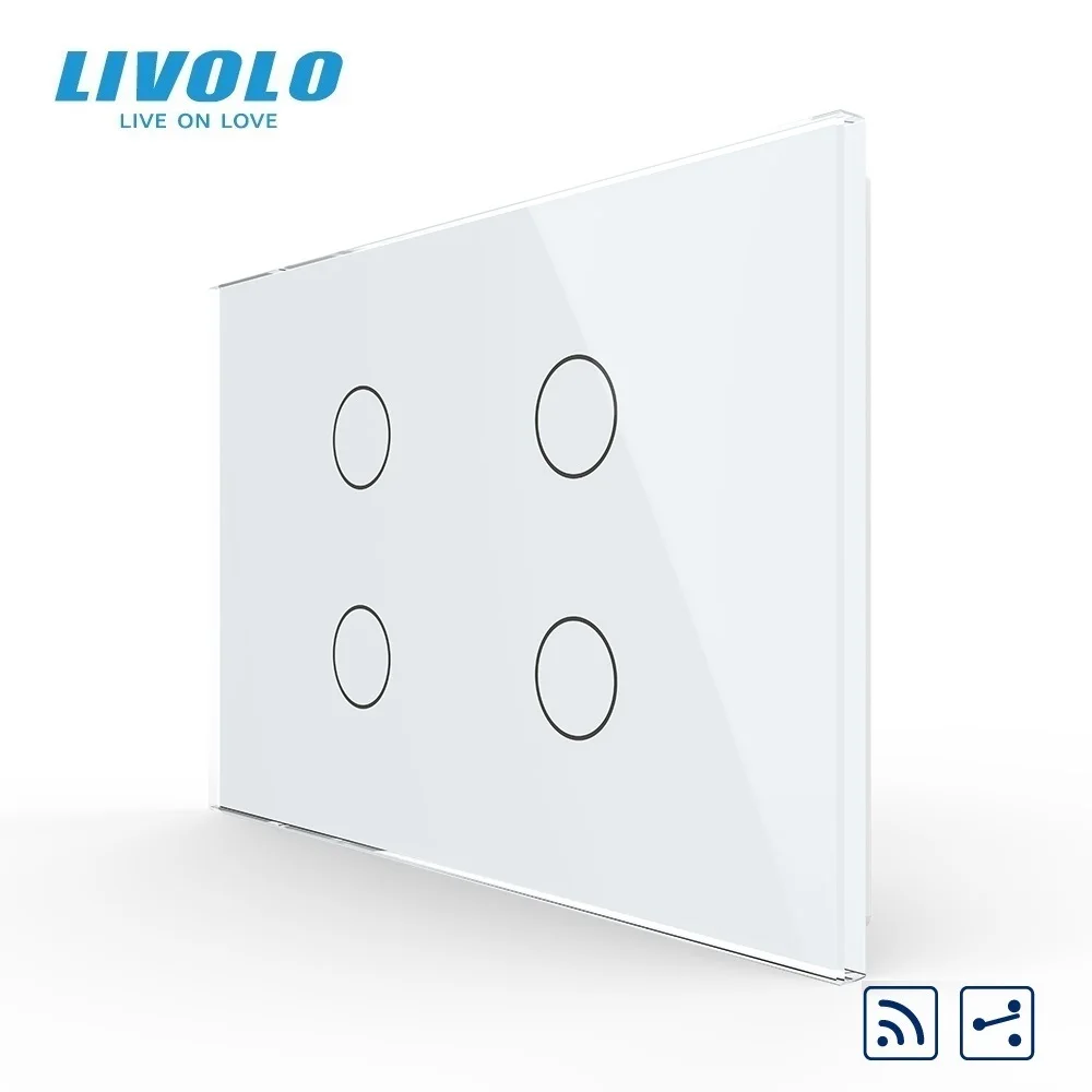 New Livolo Touch Switch,AU/US Standard,VL-C904SR-11,4-Gang 2-Way Remote Touch Light Switch, Crystal Glass Panel,LED Indicator sonoff t0eu3c tx 3 gang smart wifi wall light switch 433mhz rf remote control app touch control timer