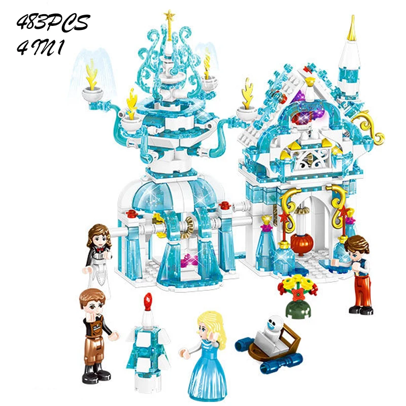 

4 IN 1 Disney Frozen Princess Windsor Castle Model Blocks Friend Carriage Figures Educational Toys House Brick Girl Children