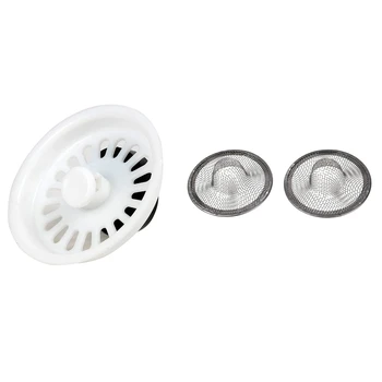 

2x Drainer Basin Filter Mesh Sink Strainer 7cm Dia & 1x Plastic Removable Basin Sink Strainer Basket 7m Drain White
