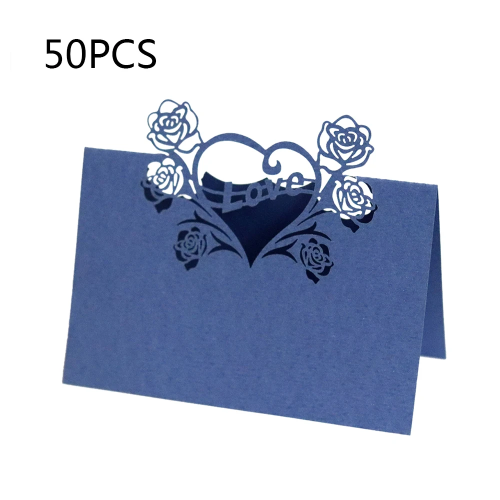 Blue 0 Pcs Birthday Party Decor Place Cards Laser Cut Hollow Pattern Heart Shape Wedding Event Table Name Card Flower Decoupage - Цвет: Blue