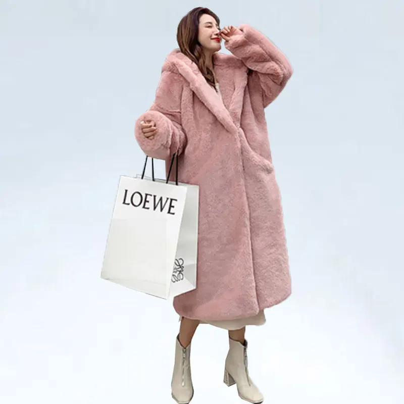 Зимнее пальто Для женщин высокое качество шуба из искусственного меха класса люкс длинная куртка C мехом свободные камуфляжные пальто с капюшоном толстые Теплые; больших размеров Размеры зимняя куртка