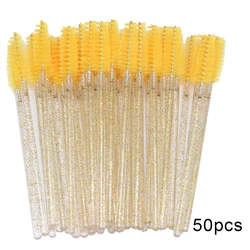 50-Pack Glitter Mascara Wands and Eyebrow Brushes - Mini Crystal Beauty Tools Set (Glitter gold)