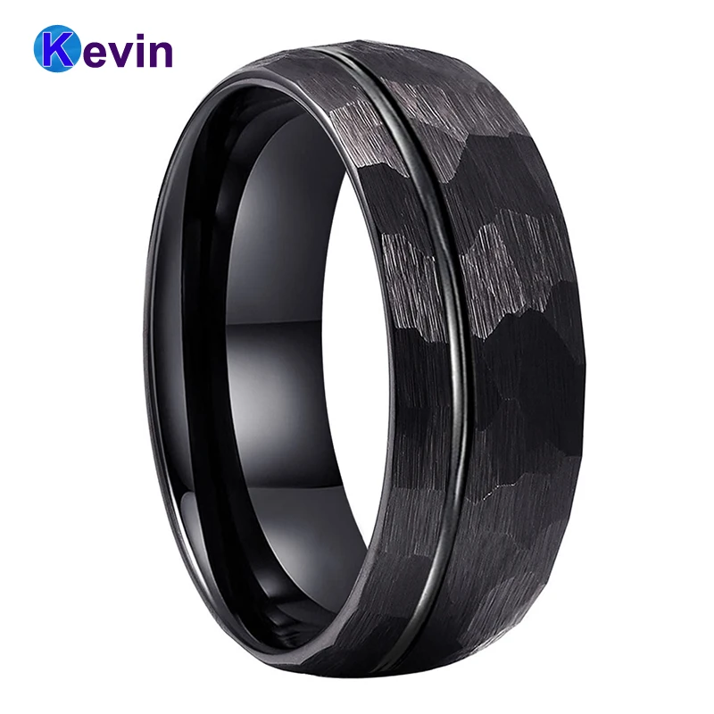 Черный обручальное кольцо вольфрамовое Кольцо мужское с кованым рисунком и
