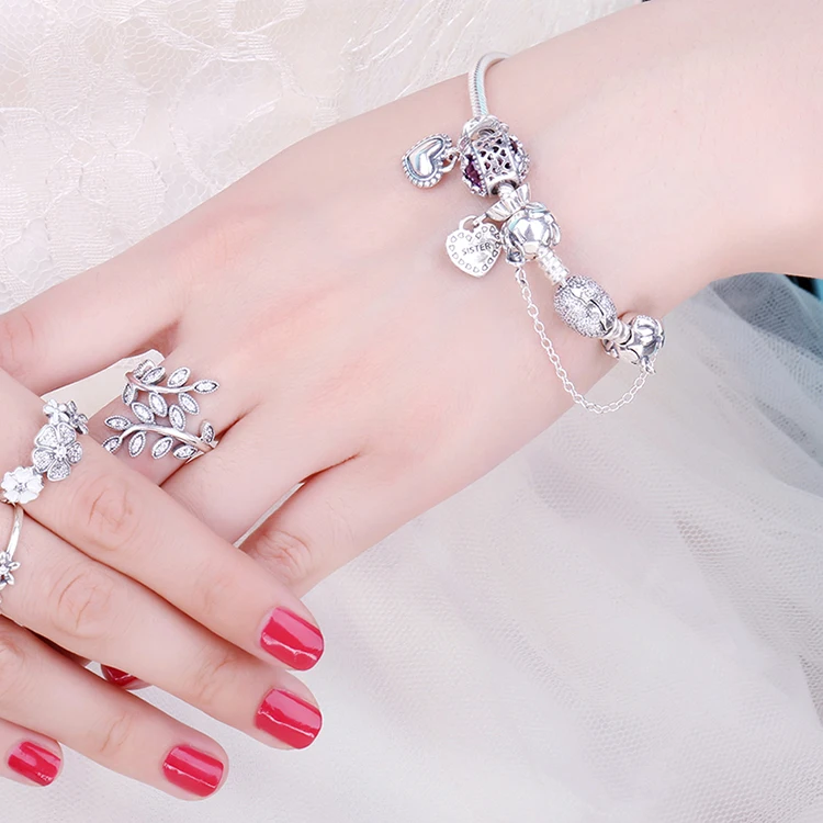 JewelryPalace 925 пробы серебряные бусины сверкающими ромашки кубического циркония Шарм Браслет Fit Браслеты Цветок Серебряные ювелирные изделия