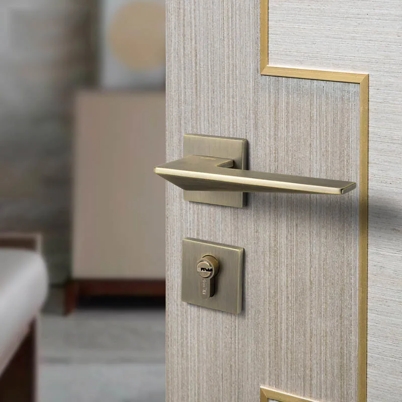  1 Set Simple/black Door Lock American Style Bedroom Door Handle Lock Interior green bronze Door Han - 4000259464117