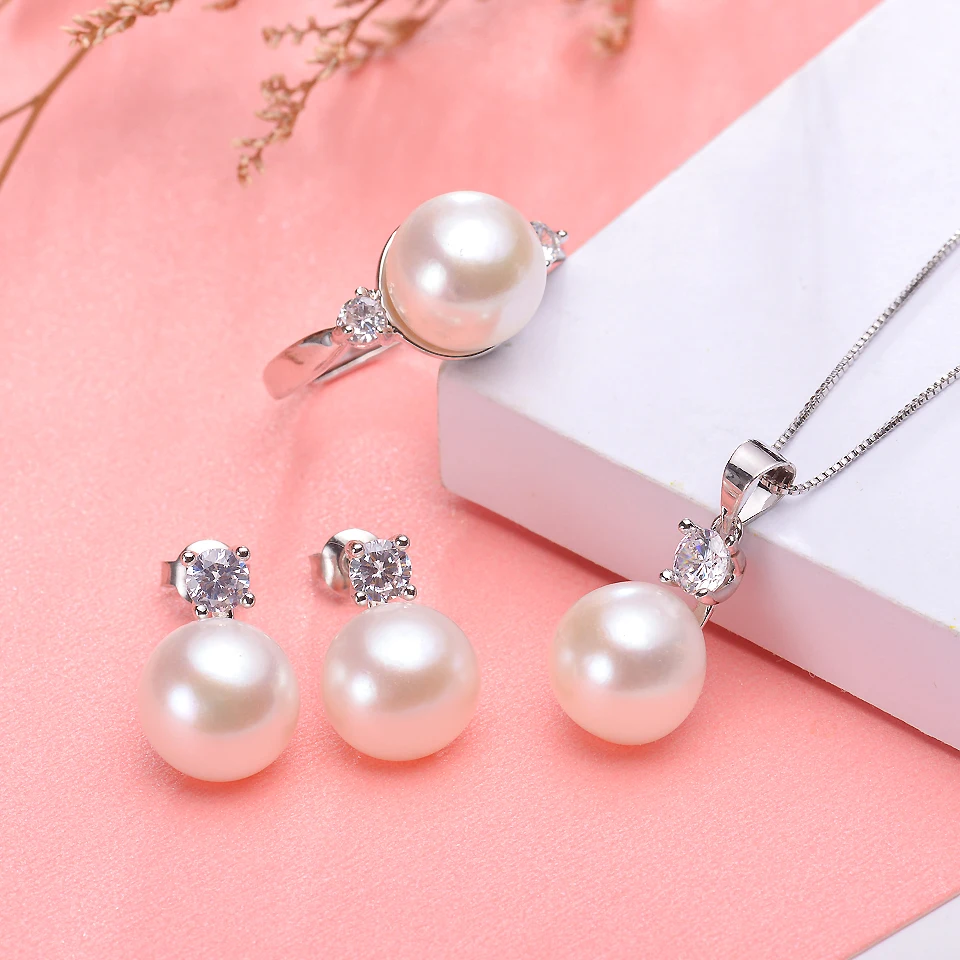 Zorun Real Natural Freshwater Pearl Sets Fashion/Fine Jewelry 10MM with Silver Color Accessories for Women New Design
