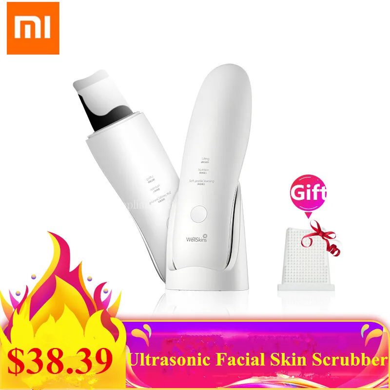 

New Xiaomi Wellskins Ultrasonic Face Skin Scrubber Deep Facial Cleaner Blackhead Remove Rechargeable Face Cleaning Machine Tools