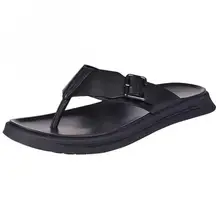 Мужские летние шлепанцы из натуральной кожи; пляжные вьетнамки; сандалии; черные роскошные мужские шлепанцы; уличные шлепанцы с металлической пряжкой; Дизайнерская обувь