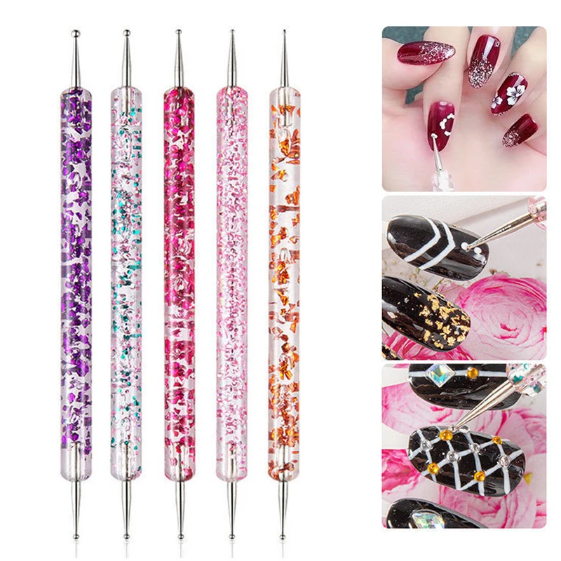 H98f1a8751efb43c291e43c5d3a148040o 5 Pcs/set Nail Art Dotting Pen Crystal Beads Handle Dual-ended Drawing Painting Rhinestones Manicure Tools