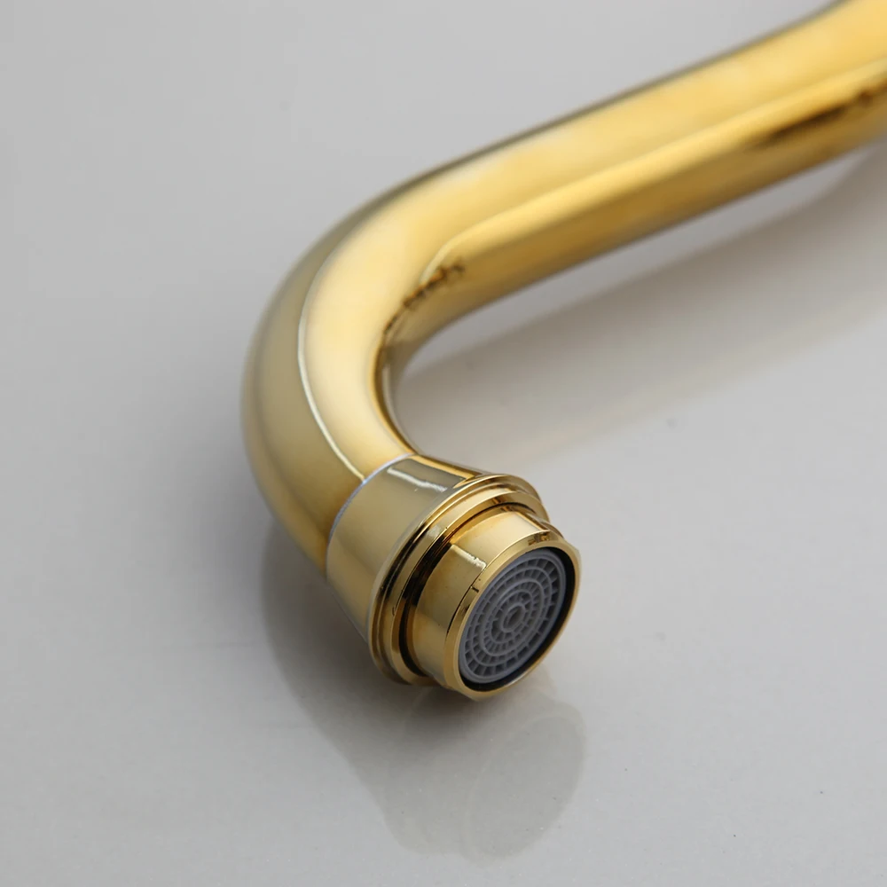 Monite Золотой полированный кухонный кран, смеситель для раковины, вращающаяся двойная ручка, поворотный позолоченный смеситель на бортике, водопроводный кран